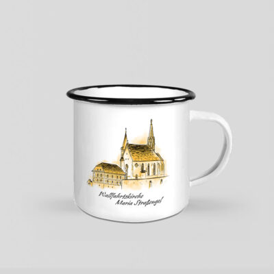 Tasse Emaille bedruckt Motiv Maria Straßengel